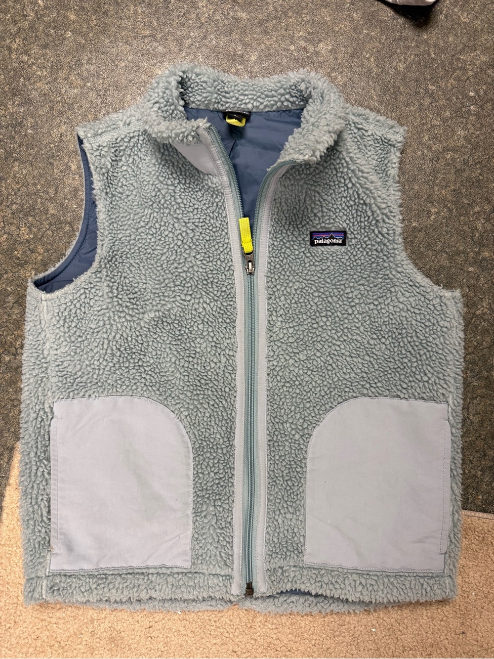 Patagonia Pale Blue Sherpa Fleece Vest with Front Pockets